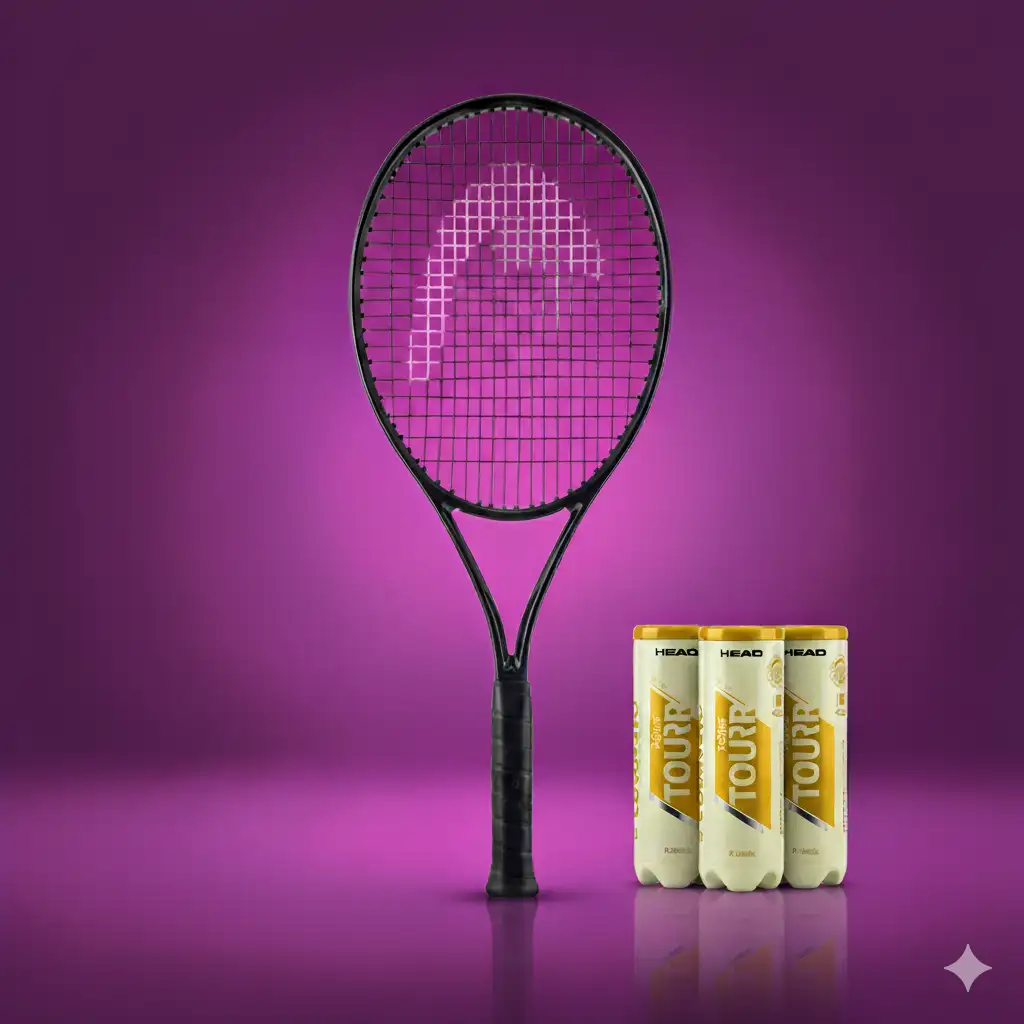 Head tennis racket and balls